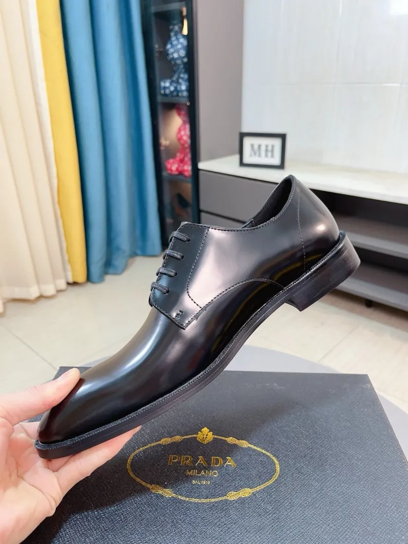 Men's shoes 💰560🌹🌹[Prada leather shoes] Top purchasing agency Original imported Italian custom-made cowhide leather surface, ➕Fully imported water-dyed breathable cowhide lining, original factory special molded sole, super comfortable, size: 38-44